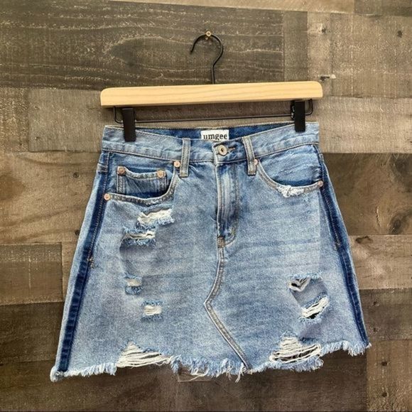 Umgee Distressed Denim Mini Skirt - Picture 2 of 10